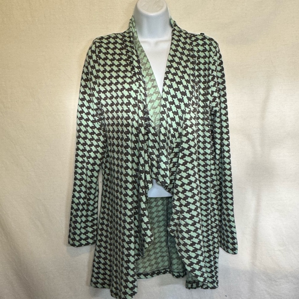 A-127 The Limited Green & Black Houndstooth Open Long‎ Sleeve Cardigan Size S